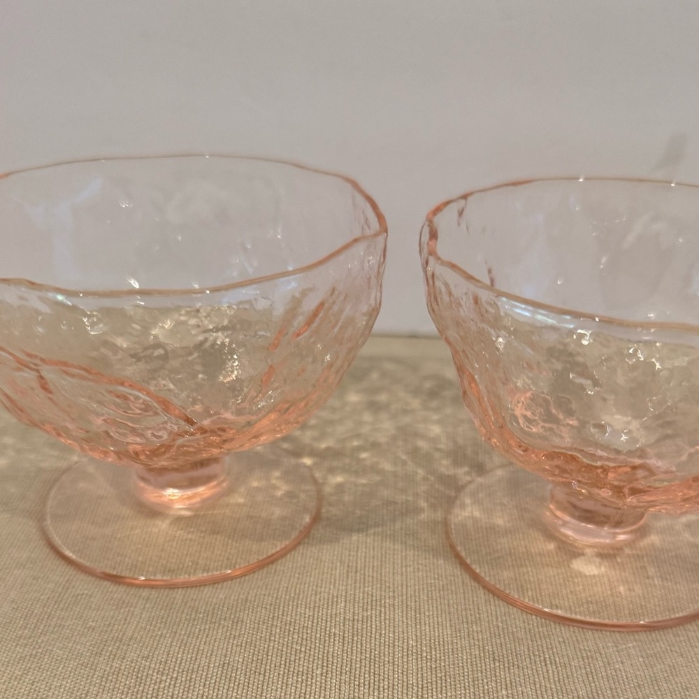Vintage Morgantown Driftwood Pink Crinkle Glass Footed Sherbert Dessert Glass 2